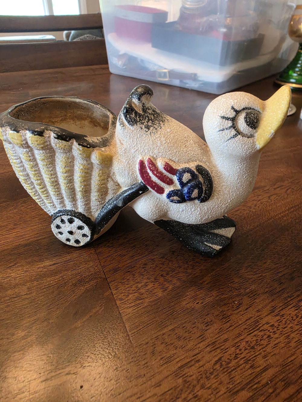 Source Unknown White and Yellow Ceramic Duck Planter